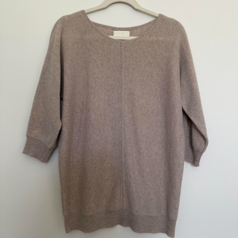 Cynthia Rowley 100% Cashmere 3/4 Sleeve Sweater Quiet Luxury Beige - Medium